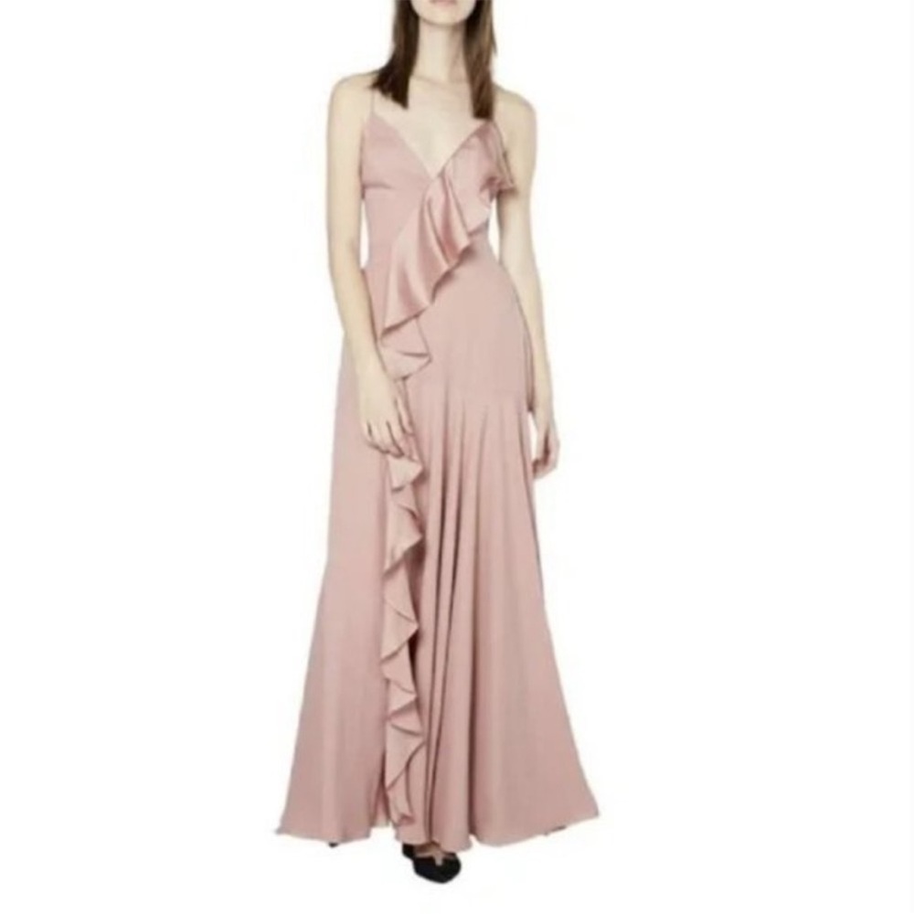 Free People Fame and Partners Ruffle Maxi Dress Size 2 Tan
